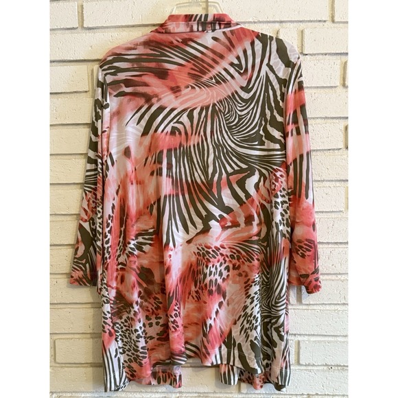 Chicos 2 Womens Open Front Cardigan Pink Tropical Animal Print Size Large - Picture 4 of 5